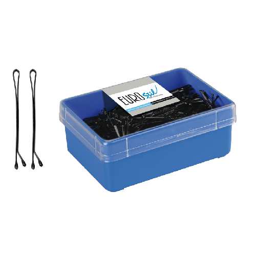 Caja clip negro corto con bola 300uni 50mm Eurostil
