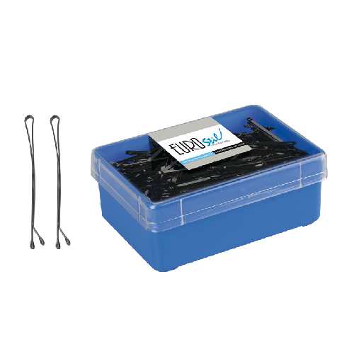 Caja clips largo negro con bola 150uni 70mm EUROSTIL
